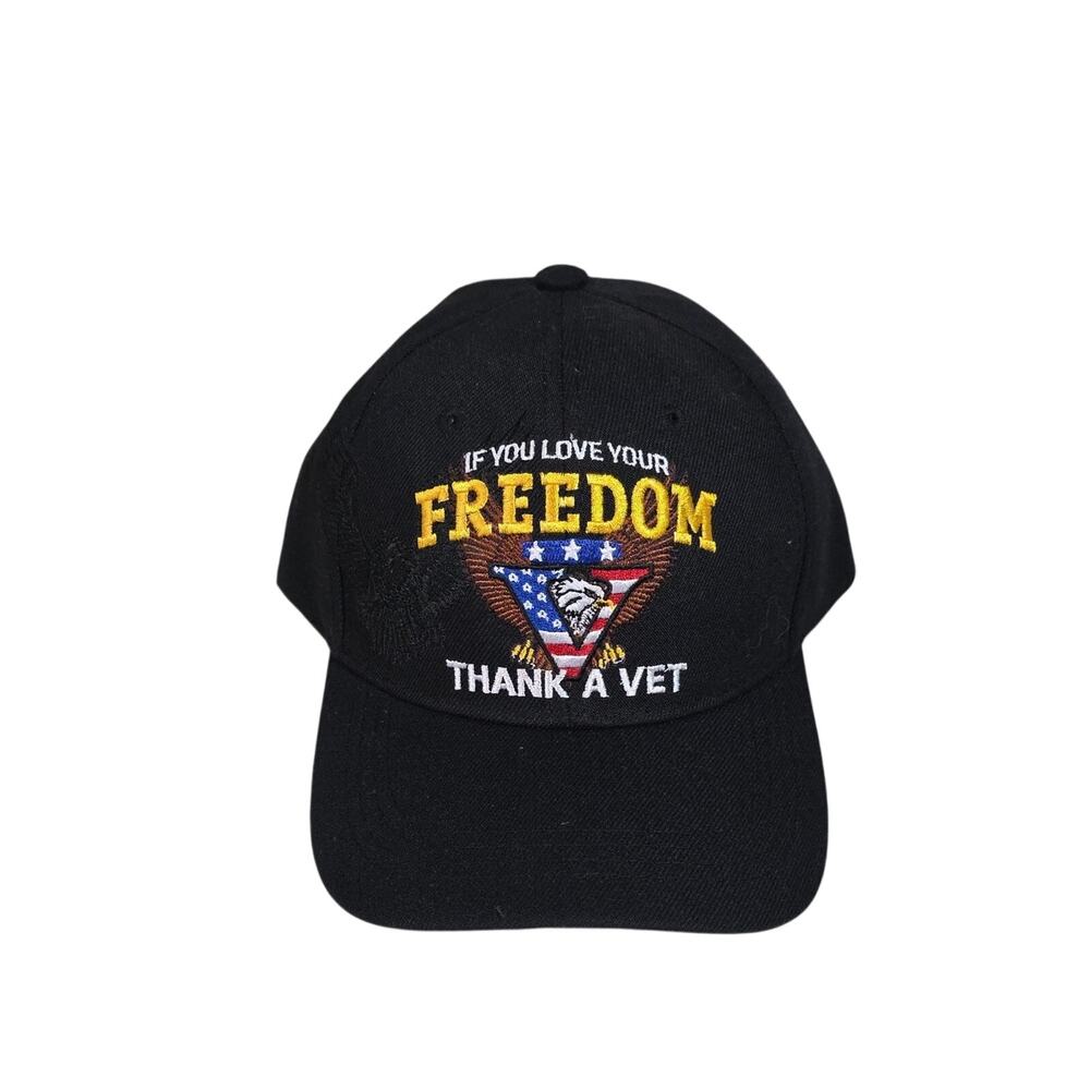 Patriotic Black Adjustable Hat If You Love Your Freedom Thank A Vet NEW